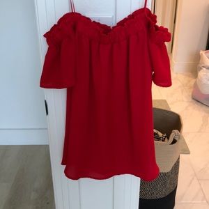 Off the shoulder red blouse